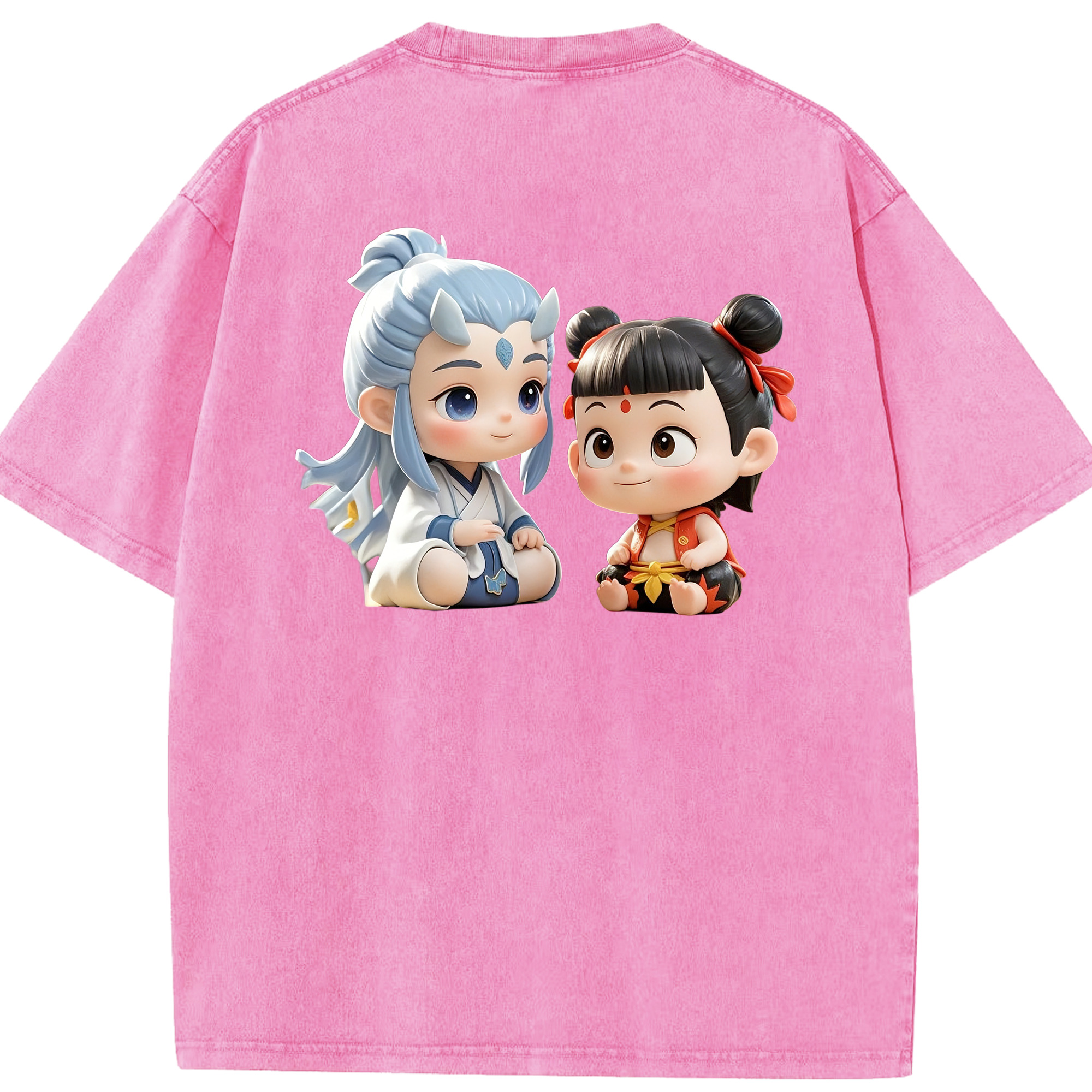 （画像用） Ne Zha 2 ナタ 魔童の大暴れ 綿100% ヴィンテージ風 半袖Tシャツ（背面プリント）